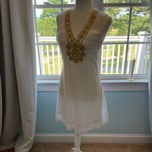 JB by Julie Brown Cream Plunge Neck Sundress